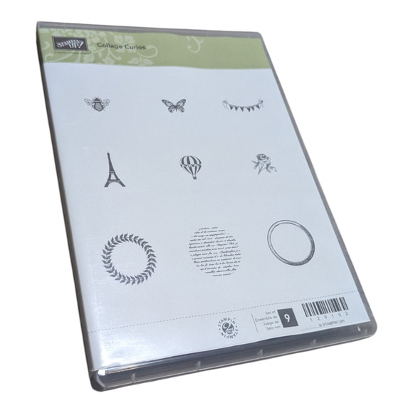 Stampin Up Collage Curios Stamp Set Retired Eiffel Tower, Banner, Balloon New - Picture 1 of 4